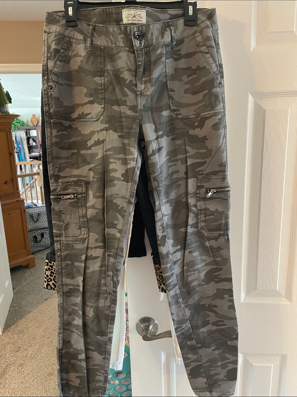 ONE 5 ONE CAMO STRETCH UTILITY CARGO ZIP POCKET PANTS GRAY OLIVE SZ 10